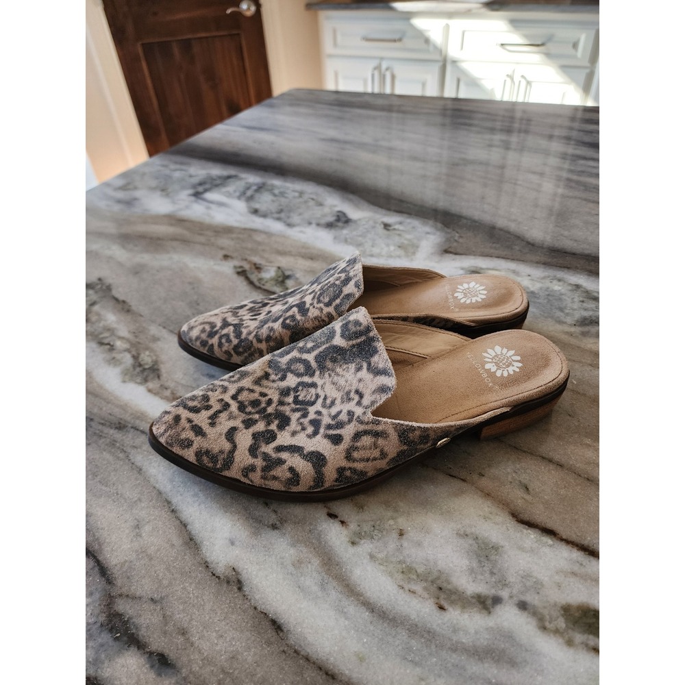 Yellow Box Finlan Leopard Print Leather Pointed Toe Mules Tan Brown Womens 8